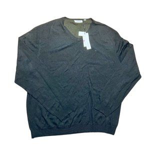 Calvin Klein // Men's Italian Merino Wool V-Neck Navy Blue // XXL